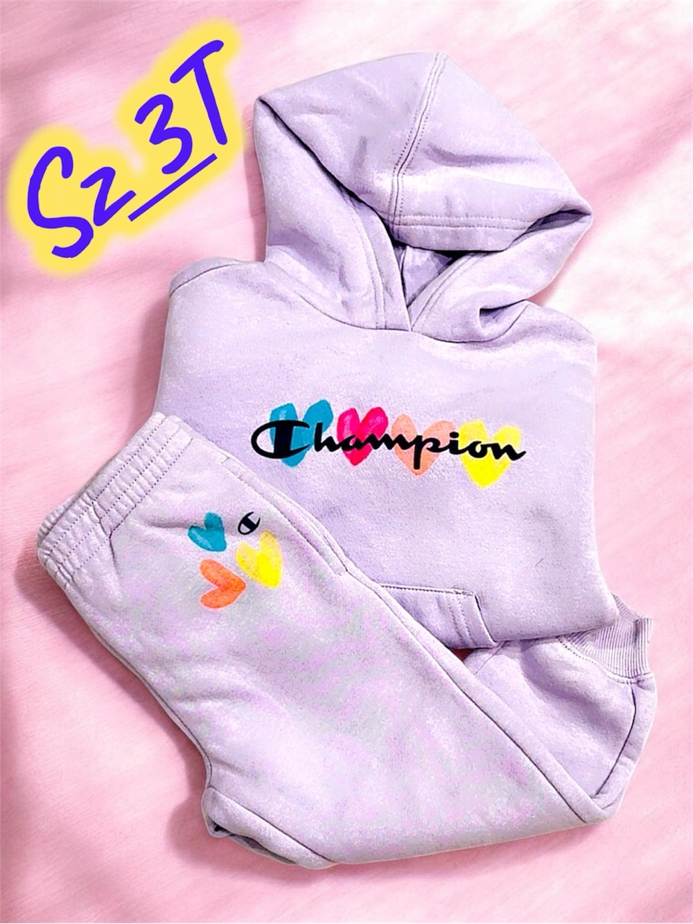 NWOT Champion Toddler Girls Lavender Hearts Sweatsuit Set 3T 💜